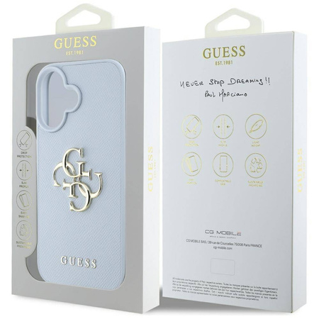 Case IPHONE 16 Guess Grained Big 4G Logo Small Classic Logo blue