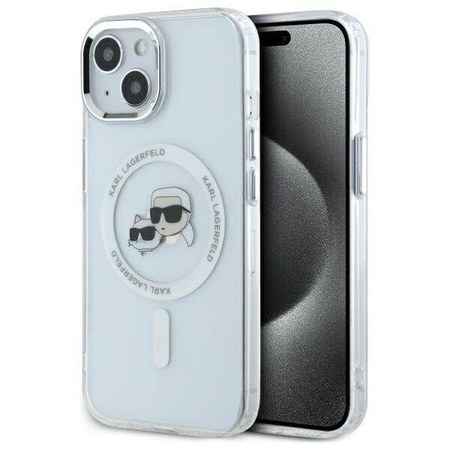 Original Handyhülle IPHONE 14 Karl Lagerfeld Hardcase IML Metal Karl&Choupette Head MagSafe (KLHMP14SHLSKCH) weiß