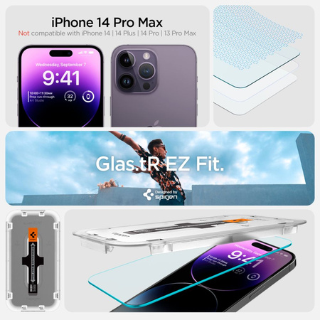 SZKŁO HARTOWANE SPIGEN GLAS.TR ”EZ FIT” 2-PACK IPHONE 14 PRO CLEAR