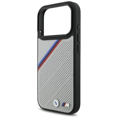 BMW M Tricolor Metal Logo MagSafe Case für iPhone 17 Pro – Grau