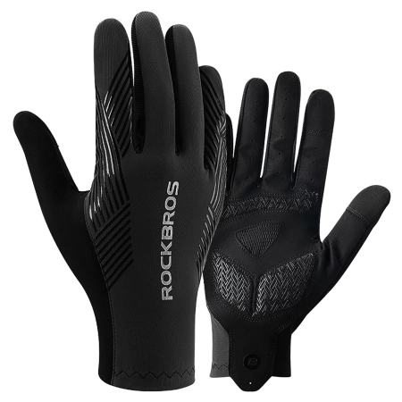 Rockbros Fahrradhandschuhe Frühling/Sommer/Herbst, Full, Größe: M - Schwarz