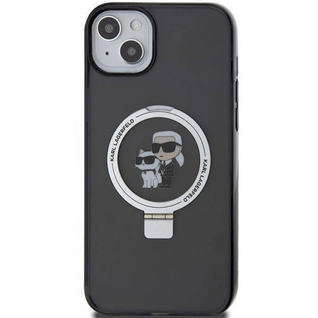 Original Case IPHONE 13 / 14 / 15 Karl Lagerfeld Hardcase Ring Stand Karl&Choupettte MagSafe (KLHMP14SHMRSKCK) black