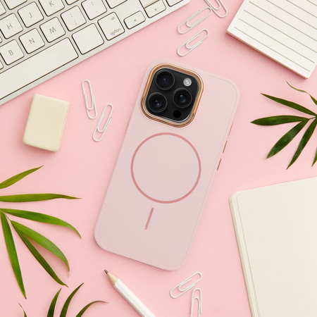 Futerał FRAME MAG COVER kompatybilny z MagSafe do IPHONE 14 PRO pudrowy róż