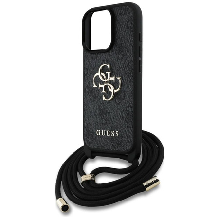 Original Handyhülle IPHONE 16 PRO MAX Guess 4G Big Logo Cord Stap Crossbody schwarz