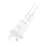 Dudao ładowarka sieciowa wtyczka UK (Wielka Brytania) 2xUSB-A 2.4A biała + kabel USB-A - Lightning biały