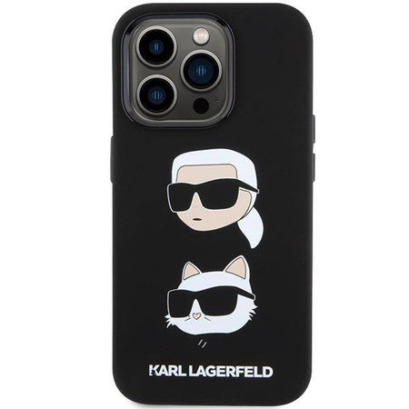 Karl Lagerfeld Silikon Karl&Choupette Head Hülle für iPhone 15 Pro – Schwarz