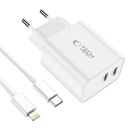 Wall Charger 2x USB-C PD 35W + Cable USB-C - Lightning white