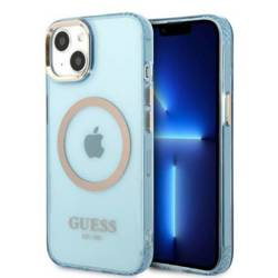 Original Handyhülle IPHONE 13 Guess Hard Case Gold Outline Translucent MagSafe (GUHMP13MHTCMB) blau