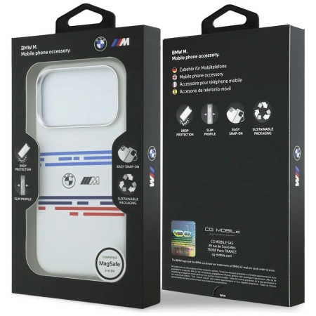 Etui BMW M Silicon Horizontal Line MagSafe na iPhone 17 Pro- białe