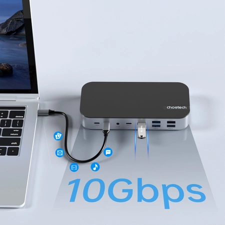 HUB Choetch M52 USB-C – USB-C PD/USB-C/USB-A/HDMI/VGA/DP/SD/TF/RJ45/AUX – grau