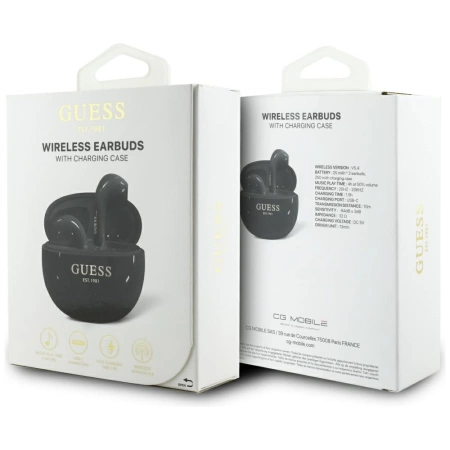 Słuchawki TWS Guess Glossy Effect Egg Shape Printed Classic Logo - czarne