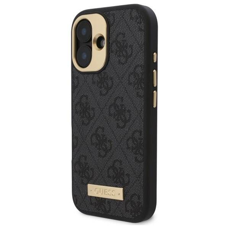 Original Handyhülle IPHONE 16 PLUS Guess Hardcase 4G Logo Plate MagSafe (GUHMP16MU4GPRK) schwarz