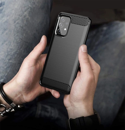 Carbon Case Flexibel Handyhülle TPU Schutzhülle für Samsung Galaxy A72 4G schwarz