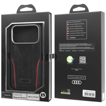 Etui Audi R8 Genuine Leather MagSafe do iPhone 17 Pro - czarno-czerwony