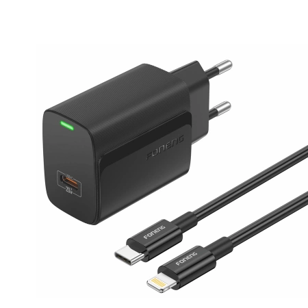 FONENG ładowarka sieciowa EU65 PD 20W 1xUSB-C + kabel USB-C - Lightning Czarny