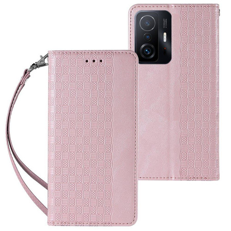 Magnet Strap Case etui do Samsung Galaxy A13 5G pokrowiec portfel + mini smycz zawieszka różowy