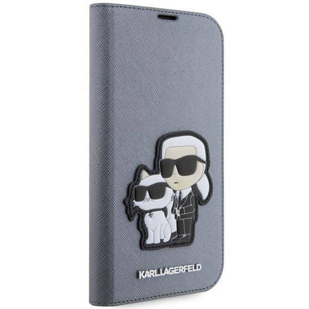 Karl Lagerfeld KLBKP14XSANKCPG iPhone 14 Pro Max 6,7&quot; Bücherregal Silber/Silber Saffiano Karl &amp; Choupette
