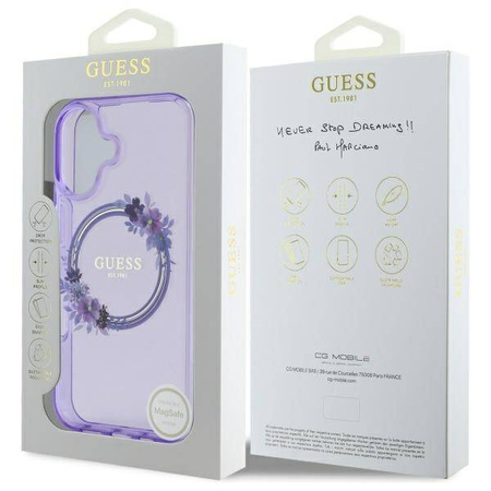 Original Handyhülle IPHONE 16 Guess Hardcase IML Flowers Wreath MagSafe (GUHMP16SHFWFCU) violett