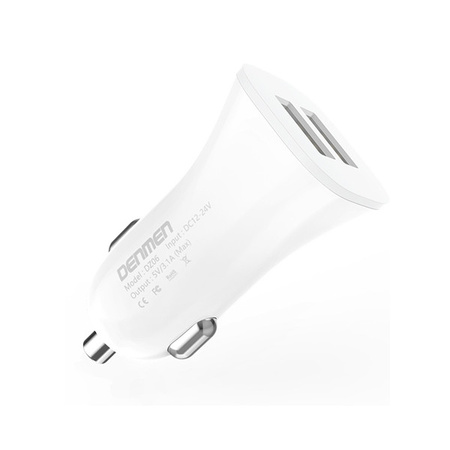ŁADOWARKA SAMOCHODOWA 3A  + KABEL IPHONE BIAŁA DENMEN 3100mA DUAL FAST CHARGING 2XUSB DZ06L 15W