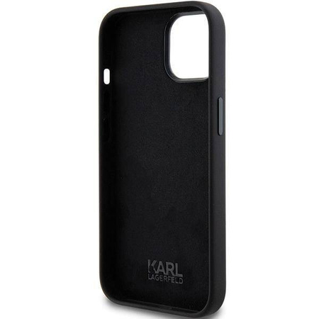 Karl Lagerfeld Choupette Metal Pin-Hülle aus Silikon für iPhone 15 Plus / 14 Plus – Schwarz