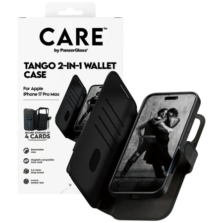 Etui CARE by PanzerGlass Feature Tango 2w1 Wallet Case MagSafe na iPhone 17 Pro Max - czarne