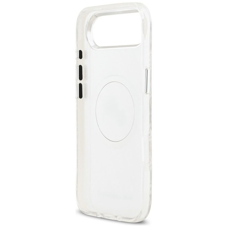 Karl Lagerfeld nakładka Magsafe IML glitter case metal camera frame and buttons Karl and Choupette heads on KL repeated logo do iPhone 17 Air szara