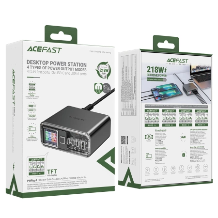 Wielofunkcyjny adapter Acefast Z4 PD 218W GaN 3 x USB-C + USB-A z 4 portami - szary