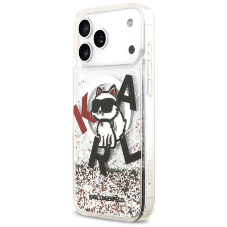Karl Lagerfeld Liquid Glitter Choupette Logo MagSafe Case für iPhone 17 Pro Max – Transparent