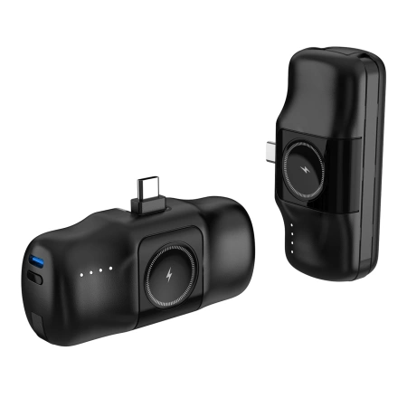 Wozinsky WF16-YCS 5000 mAh 15 W USB-C Mini-Powerbank mit integriertem USB-C-Kabel und Apple Watch Ladegerät – Schwarz