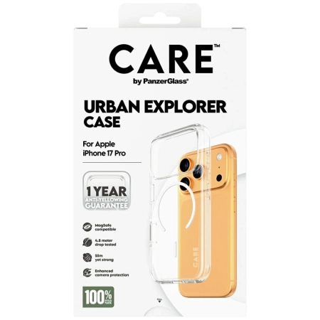 CARE by PanzerGlass Flagship Urban Explorer Case mit weißem MagSafe für iPhone 17 Pro - Transparent