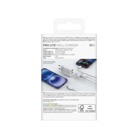 Puro PROLITE 10W 2x USB-A Wandladegerät - Weiß