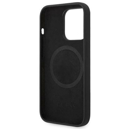Guess Silicone Logo Plate MagSafe - Etui iPhone 14 Pro (czarny)