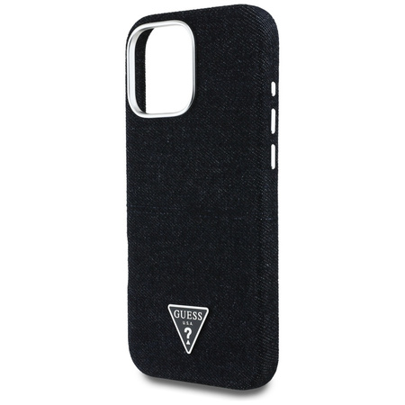 Original Handyhülle IPHONE 16 PRO Guess Denim Triangle Logo MagSafe schwarz