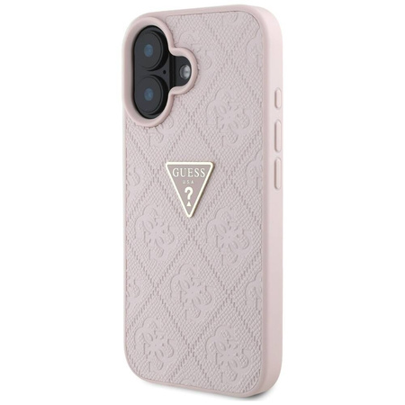 Case IPHONE 16 Guess Hot Stamp 4G Pattern Triangle Metal Logo pink