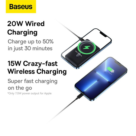 Baseus Magnetic Bracket powerbank z bezprzewodowym ładowaniem MagSafe 10000mAh 20W Overseas Edition niebieski (PPCX000203) + kabel USB Typ C Baseus Xiaobai Series 60W 0,5m