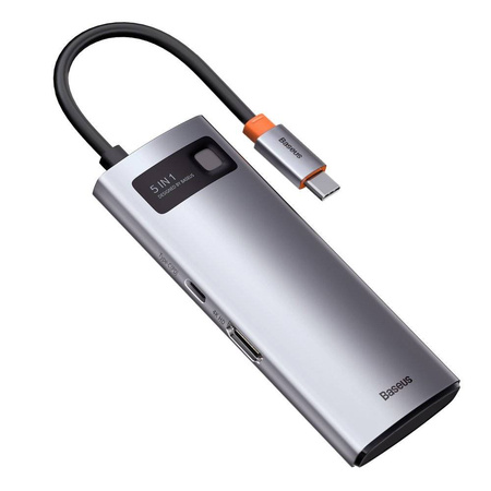 Baseus Metal Gleam 5w1 wielofunkcyjny HUB USB Typ C - USB Typ C Power Delivery 100 W / HDMI 4K 30 Hz / 3x USB 3.2 Gen 1 Szary (CAHUB-CX0G)