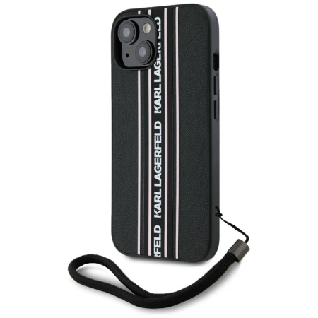 Karl Lagerfeld Saffiano Athleisure Stripes Cord iPhone 15 Hülle - Rosa