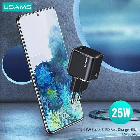 USAMS Ład. siec. 1xUSB-C T42 mini 25W (only head) Super SI 5V-3A PD3.0 Fast Charging czarny/black CC140TC01 (US-CC140)