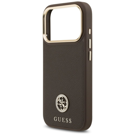 GUESS futerał do IPHONE 17 Pro kompatybilny z MagSafe GUHMP17LPGCRMDEW (PU W/ Grained Strass Logo) brązowy