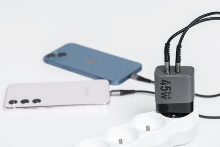 FORCELL F-ENERGY GaN VT-39 ładowarka sieciowa Typ C + USB A PD QC4.0 4A 45W szara