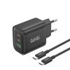 FONENG ładowarka sieciowa GaN10-EU GaN PD 65W 2xUSB-C + 1xUSB QC3.0 + kabel USB-C - USB-C Czarny