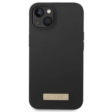 Guess Silicone Logo Plate MagSafe - Etui iPhone 14 Plus (czarny)