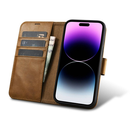 iCarer Oil Wax Wallet Case 2in1 iPhone 14 Pro Max Flip Leather Cover Anti-RFID Brown (WMI14220724-TN)