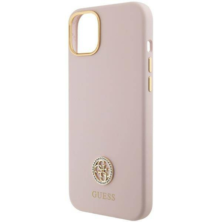Guess Silikon Logo Strass 4G Hülle für iPhone 15 - Hellrosa