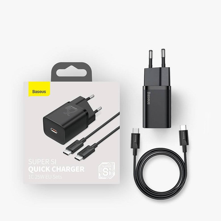 Baseus Super Si szybka ładowarka sieciowa Quick Charge 3.0 Power Delivery 25W 3A + Kabel USB Typ C - USB Typ C 3A 1m biały (TZCCSUP-L02)