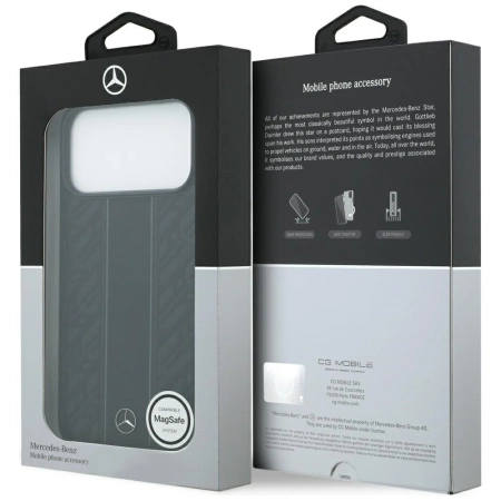 Mercedes Leather Laurel Leaves Stripes MagSafe Case für iPhone 17 Pro Max - Schwarz