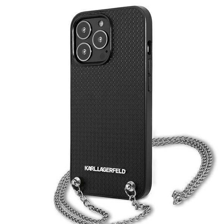 Original Handyhülle IPHONE 13 PRO Karl Lagerfeld Hardcase Leather Textured And Chain (KLHCP13LPMK) schwarz