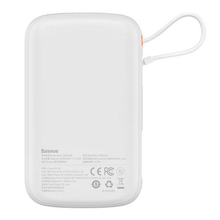 Powerbank Baseus Qpow PRO with cable, USB-C, 2xUSB, 10000mAh, 20W (White)
