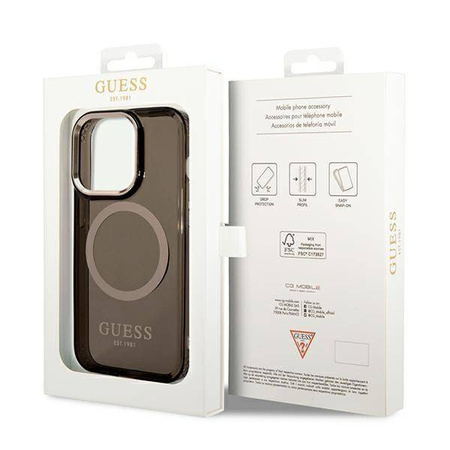 Guess Gold Outline Translucent MagSafe - Etui iPhone 14 Pro (czarny)