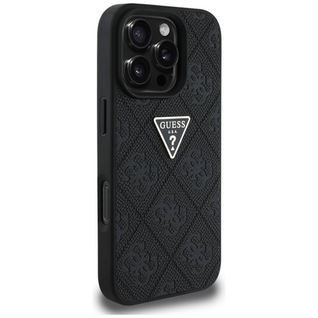 Schutzhülle IPHONE 16 PRO Guess Hot Stamp 4G Pattern Triangle Metal Logo schwarz